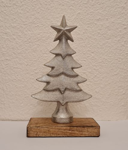 Deko Baum mit Stern Alu auf Holzsockel 20,5 cm