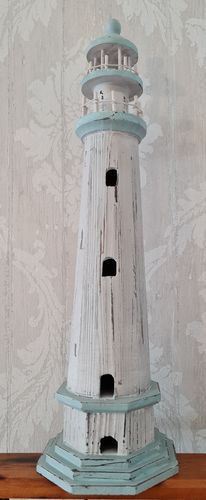 Clayre & Eef Holz Leuchtturm weiß/mint antik 59 cm
