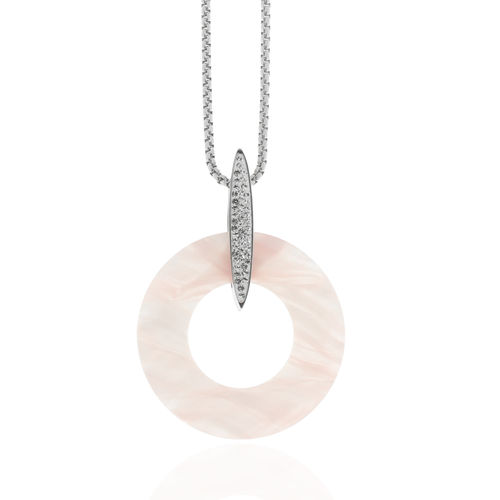 Collier, Edelstahl, Stein rosa, Preciosa weiß, 4 cm Durchmesser, 70 + 5 cm